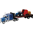 Load image into Gallery viewer, New Ray Toys Kenworth W900 with Flatbed, Tractor and Round Haybales/ Scale - 1:32