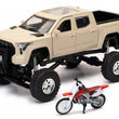 Load image into Gallery viewer, New Ray Toys Toyota Tundra Pro Lifted Truck Mud Bath with Honda Dirt Bike 1:32 Scale - Side View