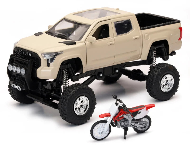 New Ray Toys Toyota Tundra Pro Lifted Truck Mud Bath with Honda Dirt Bike 1:32 Scale - Side View