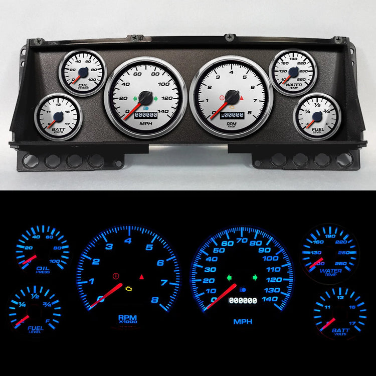 New Vintage USA Gauge Kit Ford Truck 87-91 Perf II White 88102-03