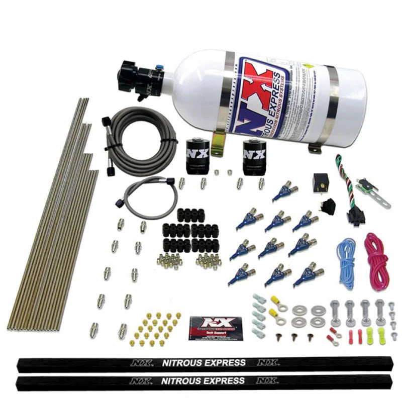Nitrous Express 10 Cyl Piranha Nozzle Direct Port Nitrous Kit (250-500HP) w/10lb Bottle - Side View