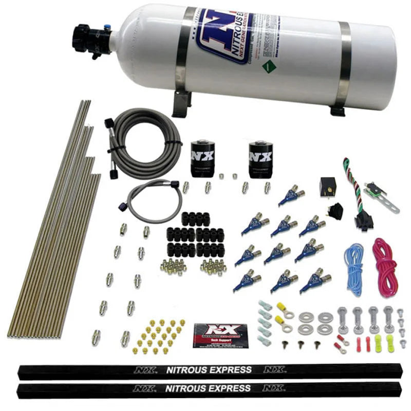 Nitrous Express 10 Cyl Piranha Nozzle Direct Port Nitrous Kit (250-500HP) w/15lb Bottle - Main Product View