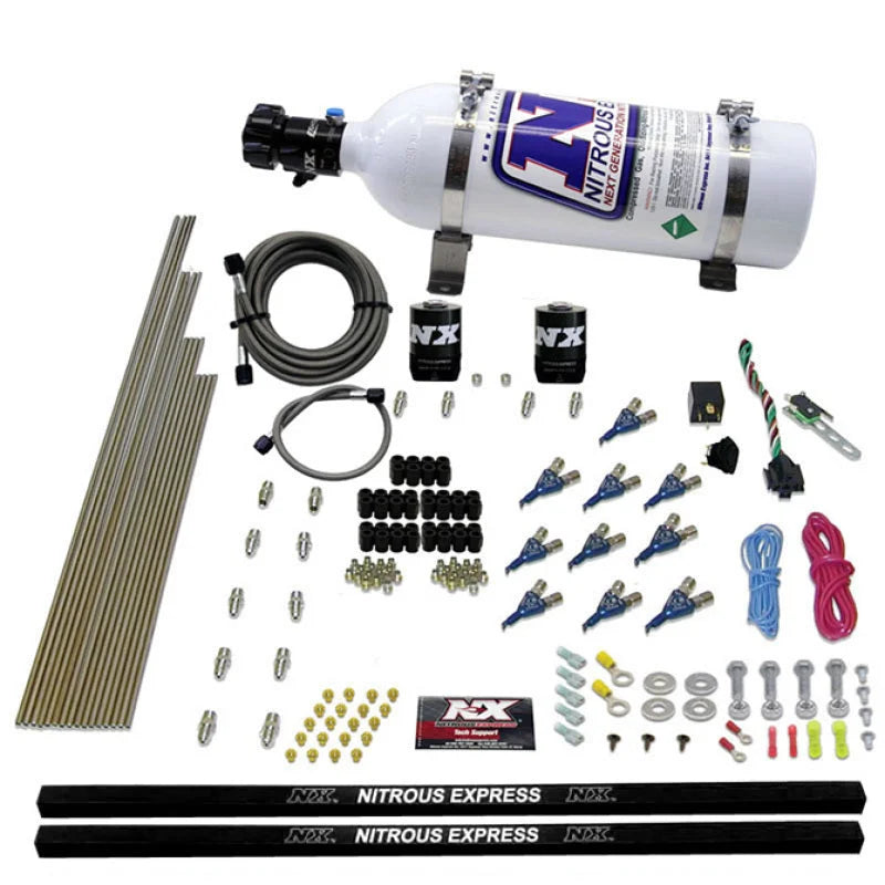 Nitrous Express 10 Cyl Piranha Nozzle Direct Port Nitrous Kit (250-500HP) w/5lb Bottle - Side View