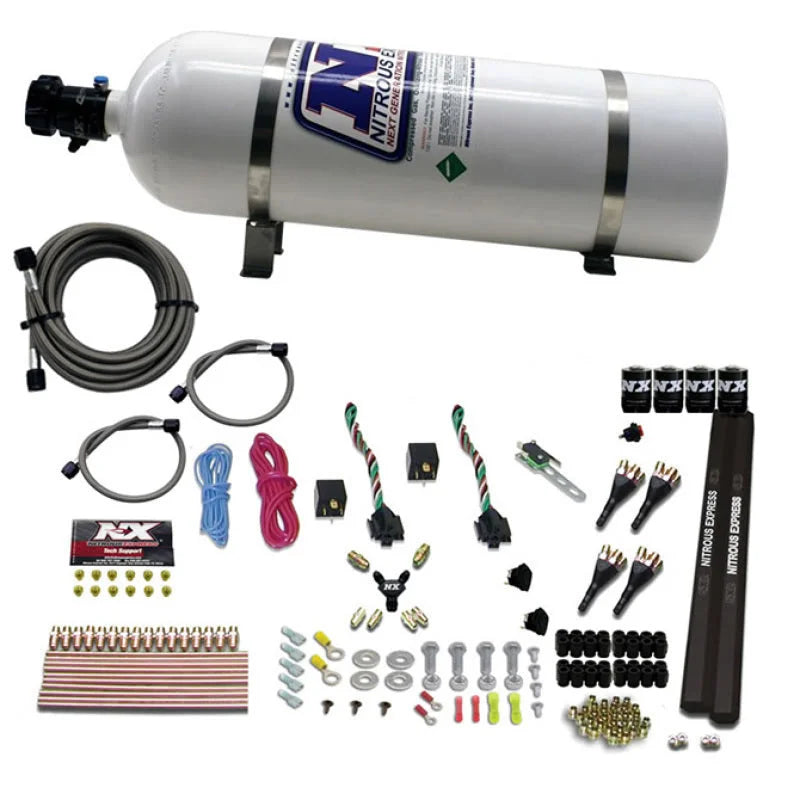 Nitrous Express 4 Cyl SX2 Nozzle Nitrous Kit (100-300HP x 2) w/15lb Bottle - Main Product View