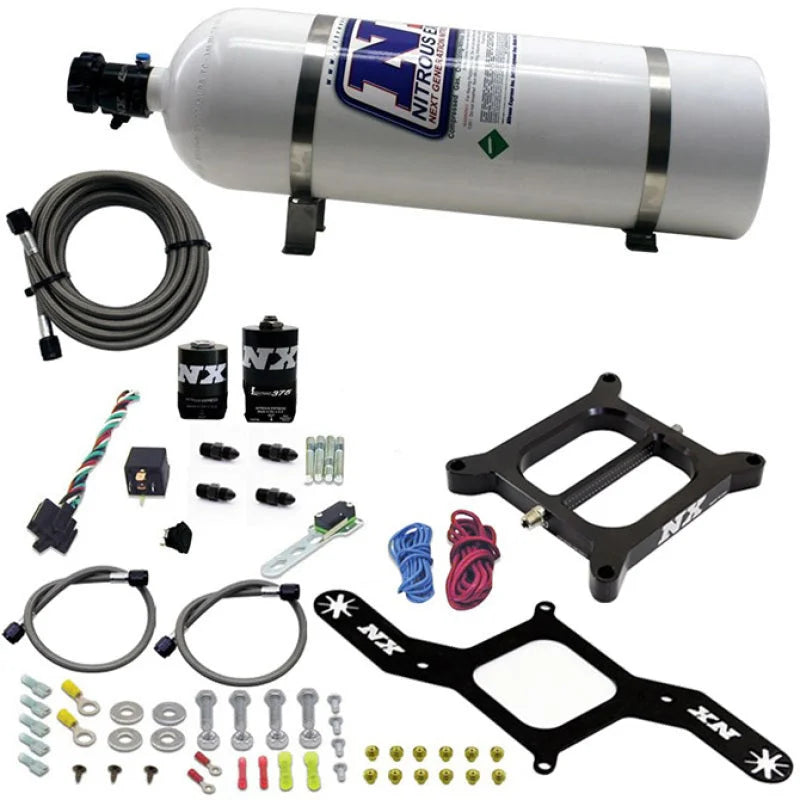 Nitrous Express 4150 RNC Conventional Nitrous Plate Kit w/.375in Solenoid w/15lb Bottle - Main Product View
