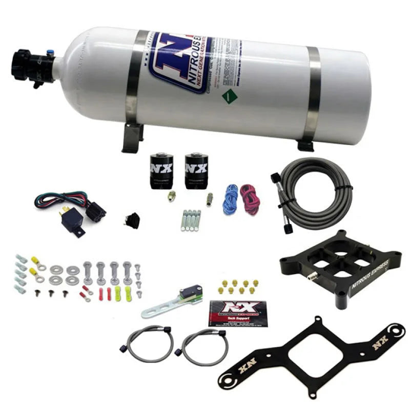 Nitrous Express 4150 Single Entry Billet Crossbar Nitrous Plate Kit (50-300HP) w/15lb Bottle - Main Product View