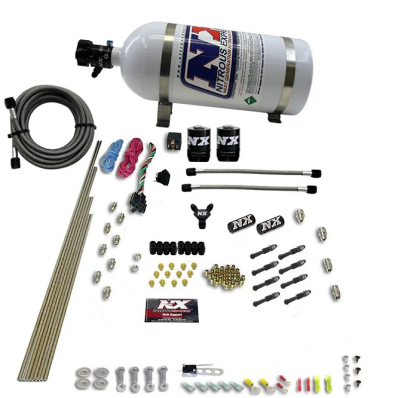 Nitrous Express 8 Cyl Dry Direct Port 2 Solenoids Nitrous Kit (200-600HP) w/10lb Bottle - Back View
