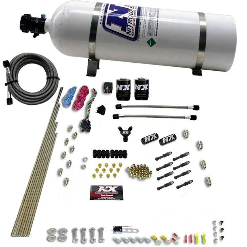 Nitrous Express 8 Cyl Dry Direct Port 2 Solenoids Nitrous Kit (200-600HP) w/15lb Bottle - Side View