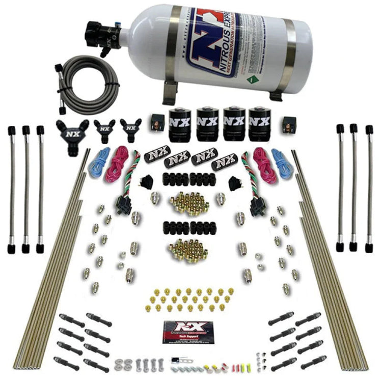 Nitrous Express 8 Cyl Dry Direct Port Dual Stage 4 Solenoids Nitrous Kit (200-600HP) w/10lb Bottle - Side View