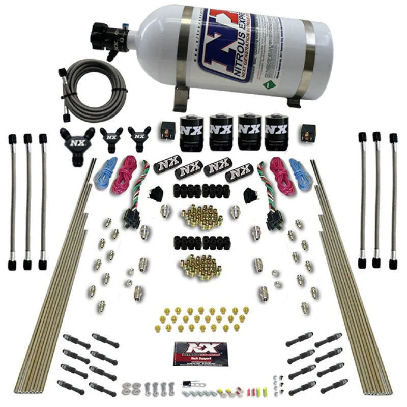 Nitrous Express 8 Cyl Dry Direct Port Dual Stage 4 Solenoids Nitrous Kit (200-600HP) w/10lb Bottle - Side View