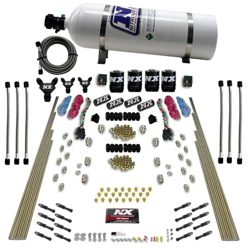 Nitrous Express 8 Cyl Dry Direct Port Dual Stage 4 Solenoids Nitrous Kit (200-600HP) w/15lb Bottle - Side View