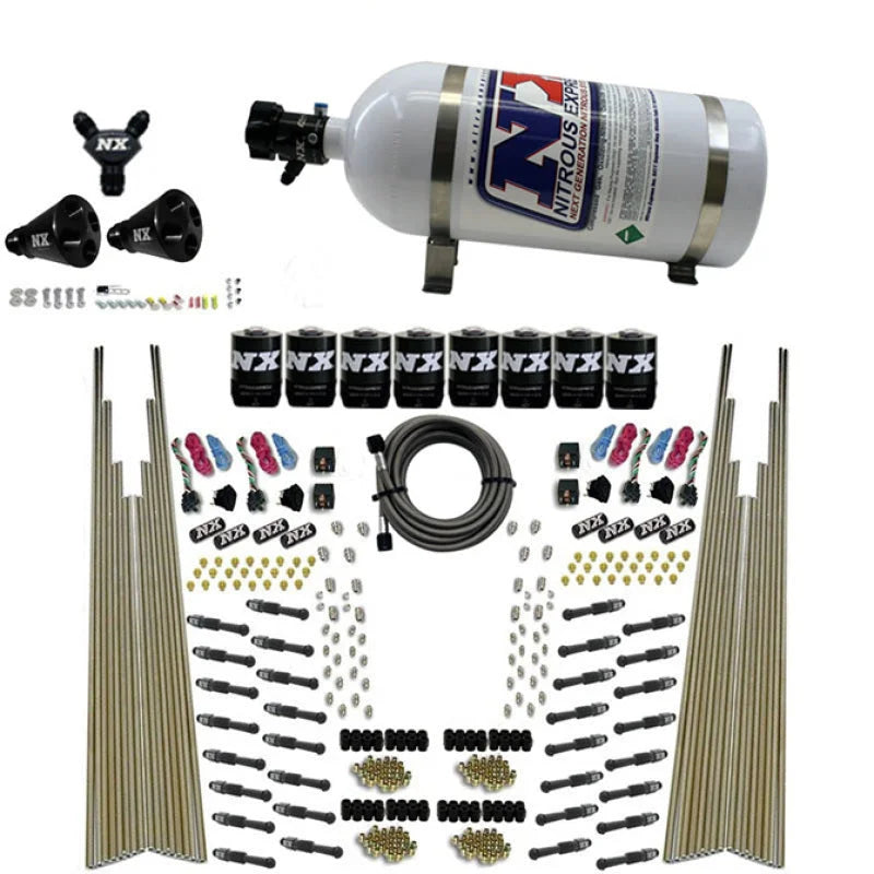 Nitrous Express 8 Cyl Dry Direct Port Four Stage 8 Solenoids Nitrous Kit (200-600HP) w/10lb Bottle - Back View