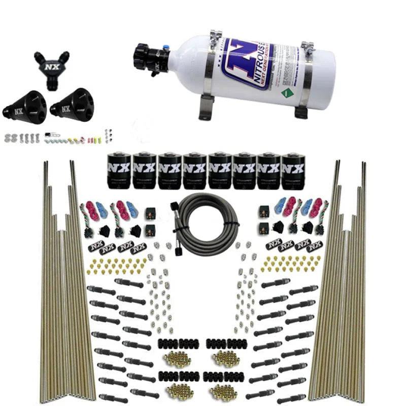 Nitrous Express 8 Cyl Dry Direct Port Four Stage 8 Solenoids Nitrous Kit (200-600HP) w/5lb Bottle - Main Product View