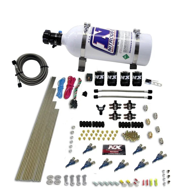 Nitrous Express 8 Cyl Piranha Direct Port 4 Solenoids Nitrous Kit (200-500HP) w/5lb Bottle - Main Product View
