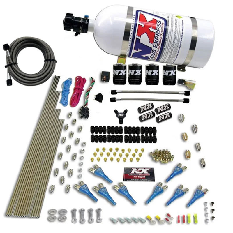 Nitrous Express 8 Cyl Shark Direct Port 4 Solenoids Nitrous Kit (200-600HP) w/10lb Bottle - Side View