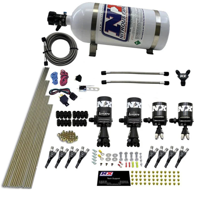 Nitrous Express 8 Cyl Shark Direct Port 4 Solenoids Nitrous Kit (200-600HP) w/10lb Bottle - Back View