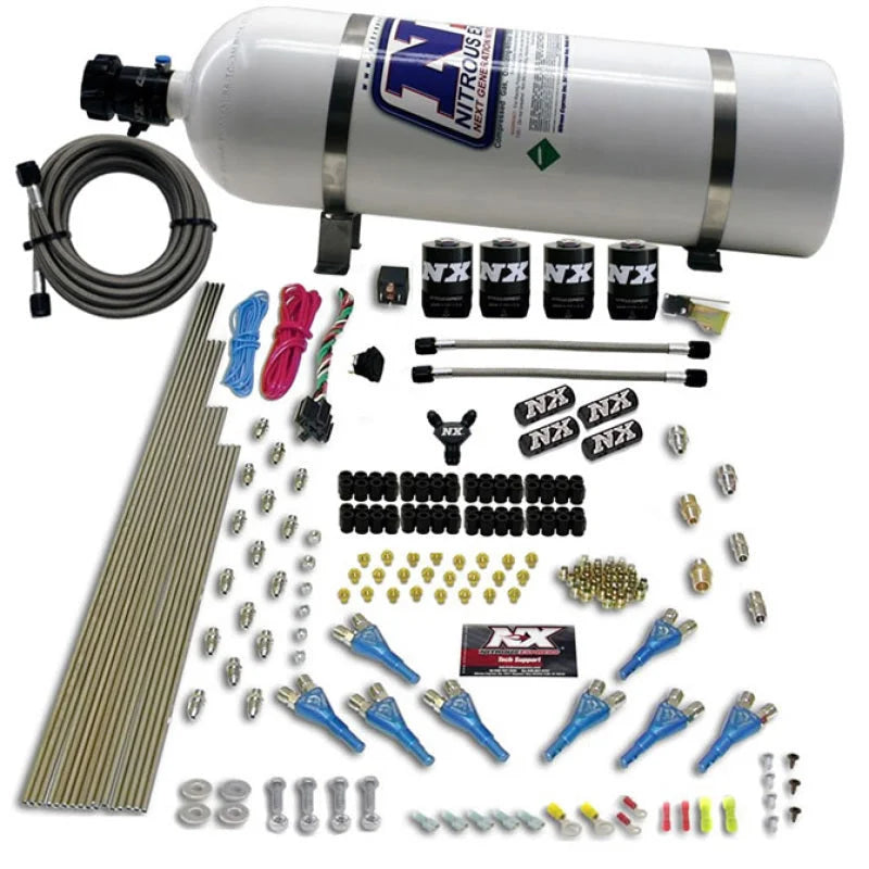 Nitrous Express 8 Cyl Shark Direct Port 4 Solenoids Nitrous Kit (200-600HP) w/15lb Bottle - Back View