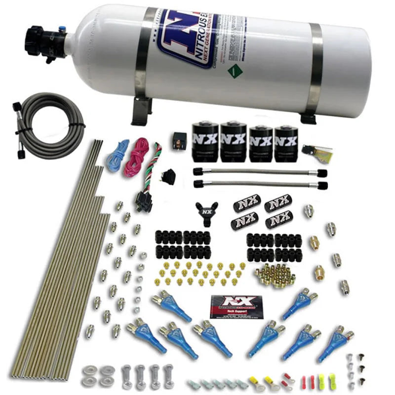 Nitrous Express 8 Cyl Shark Direct Port 4 Solenoids Nitrous Kit (200-600HP) w/15lb Bottle - Back View