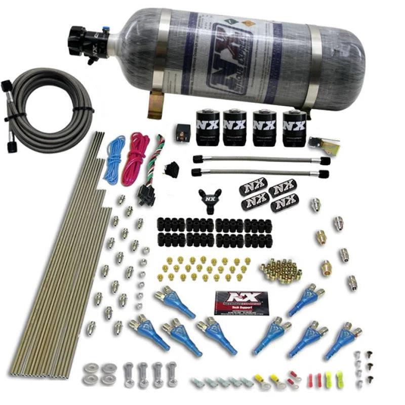 Nitrous Express 8 Cyl Shark Direct Port 4 Solenoids Nitrous Kit (200-600HP) w/Composite Bottle - Side View