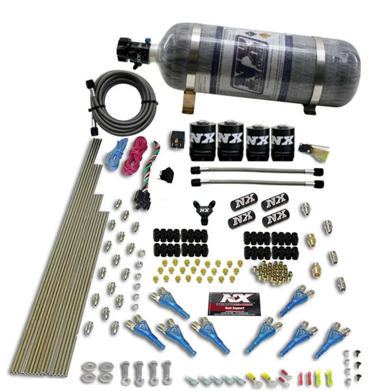 Nitrous Express 8 Cyl Shark Direct Port 4 Solenoids Nitrous Kit (200-600HP) w/Composite Bottle - Side View