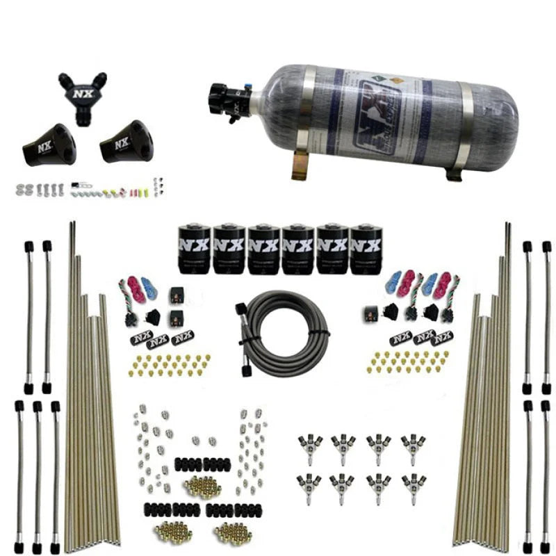 Nitrous Express 8 Cyl Triple-D Dry Direct Port 3 Stage Dry 6 Solenoids Nitrous Kit w/12lb Bottle - Side View