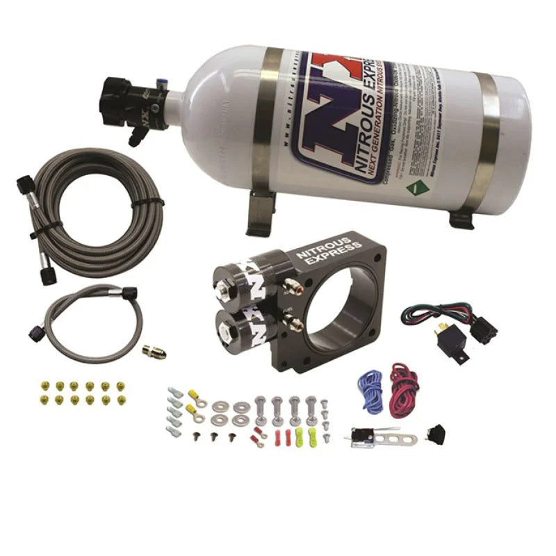 Nitrous Express 86-93 Ford Mustang GT 5.0L (Pushrod) Nitrous Plate Kit w/10lb Bottle - Side View