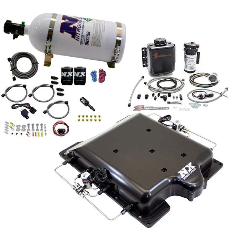 Nitrous Express Dodge Hellcat Supercharger Lid Nitrous/Water Injection Kit (100-400HP) w/10lb Bottle - Side View
