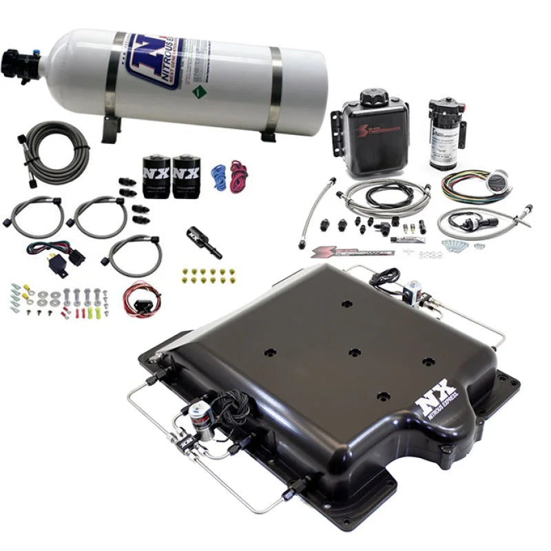 Nitrous Express Dodge Hellcat Supercharger Lid Nitrous/Water Injection Kit (100-400HP) w/15lb Bottle - Side View