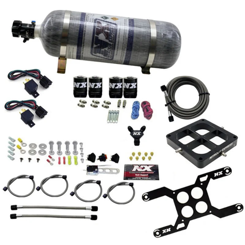Nitrous Express Dominator Dual Stage Billet Crossbar Nitrous Kit (50-300 & 100-500HP) w/Comp Bottle - Back View