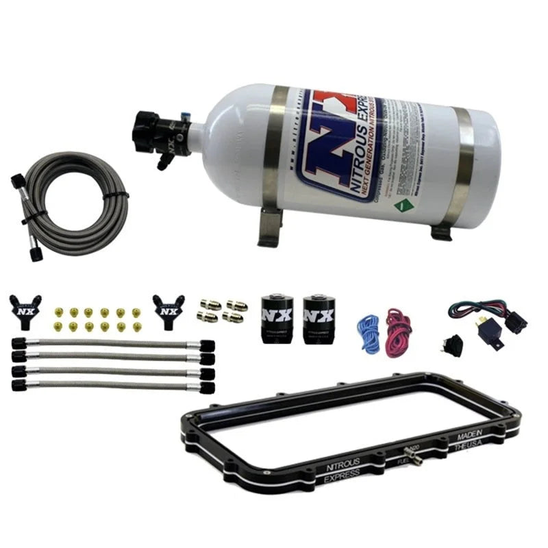 Nitrous Express Holley High Ram Plenum Nitrous Plate Kit w/12lb Bottle - Side View