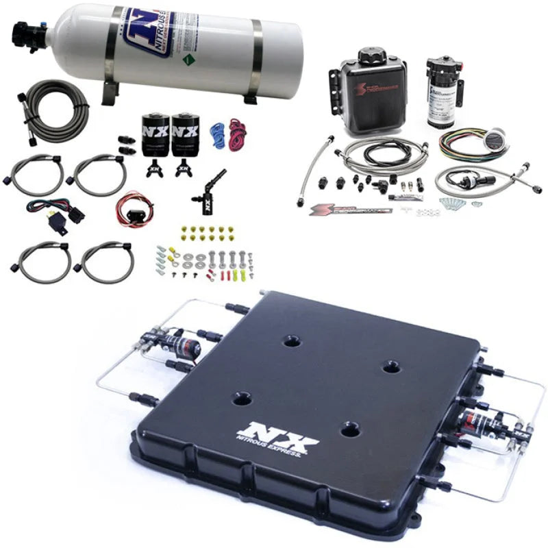 Nitrous Express Nitrous & Water Injection Kit w/Billet LT4 Supercharger Lid w/15lb Bottle - Side View