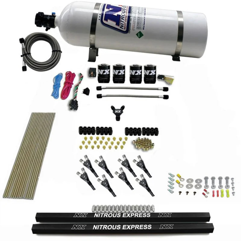 Nitrous Express Pro-Shk/Gas 4 Solenoids Nitrous Kit (200-600HP) w/Rails and 15lb Bottle - Main Product View