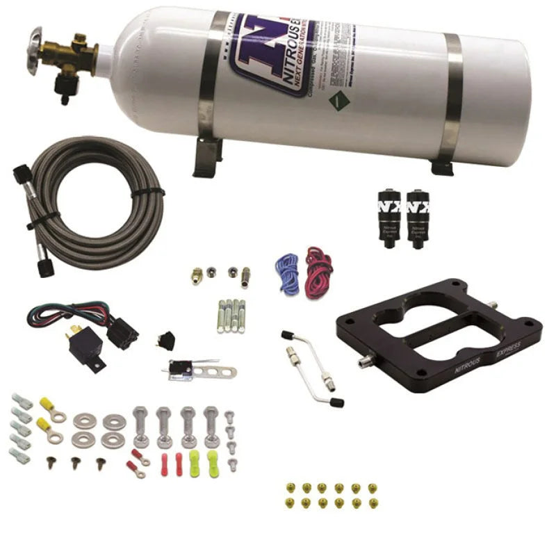 Nitrous Express Q-Jet/Holley Spread Bore Hitman Nitrous Kit (100-150-200HP) w/15lb Bottle - Back View