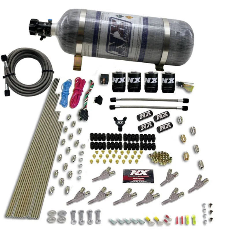 Nitrous Express STD Nozzle Nitrous Kit (200-500HP) Gas w//Dist Block & 4 Solenoids w/15lb Bottle - Side View