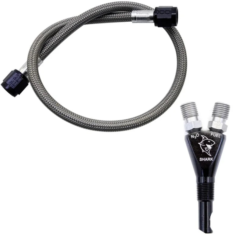 Nitrous Express Shark SHO 400 HP EFI Nozzle w/2ft SHO Hose - Side View