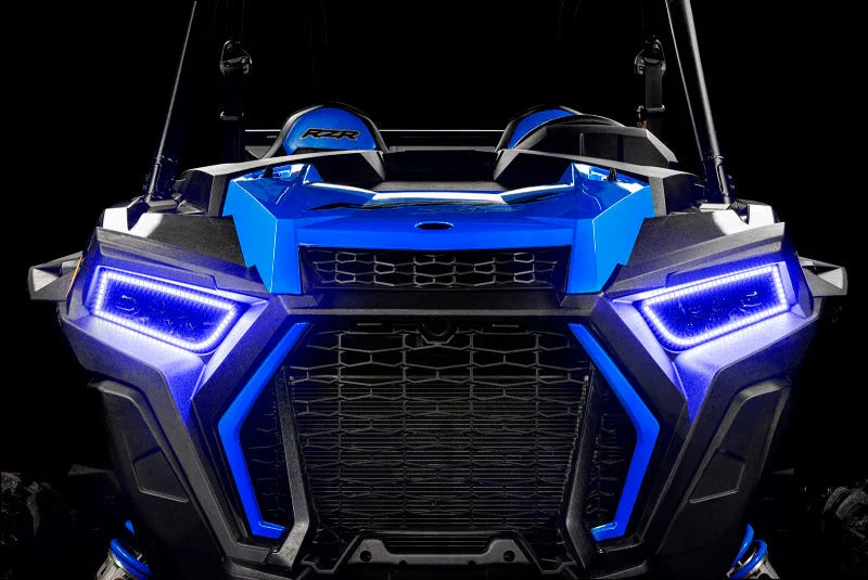 Oracle 1421 Polaris RZR 900/1000 Turbo Dynamic RGB+A Seq Turn Signal Headlight Halo Kit - Installation View