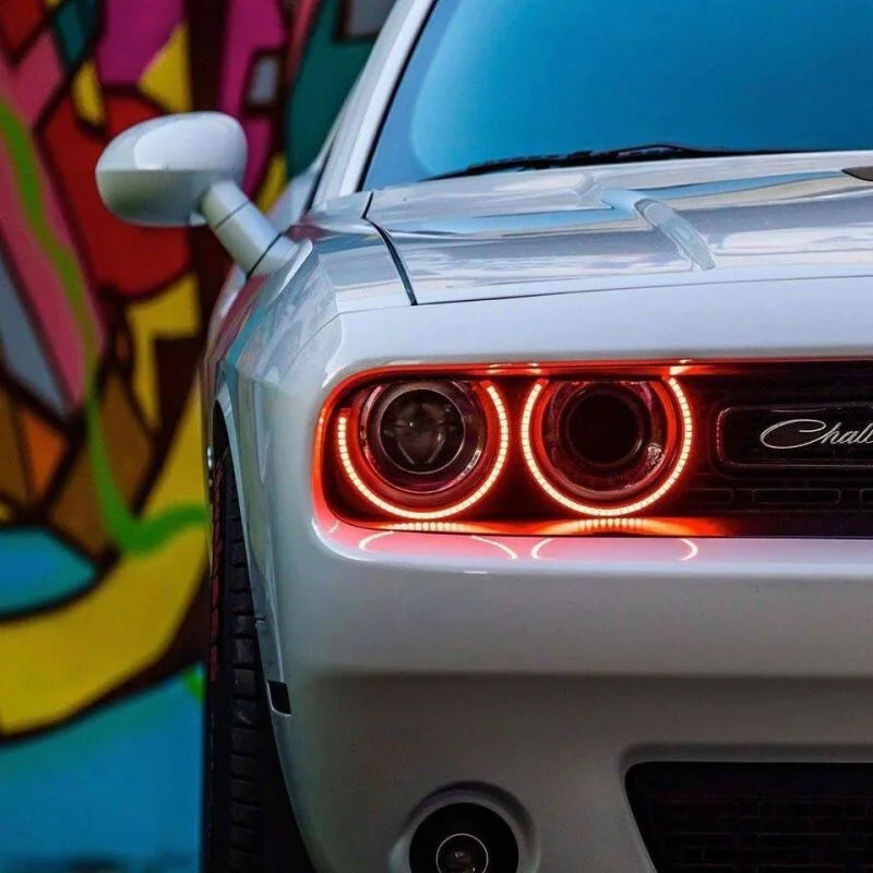 Oracle 15-21 Dodge Challenger LED Waterproof Halo Kit - Red - Back View