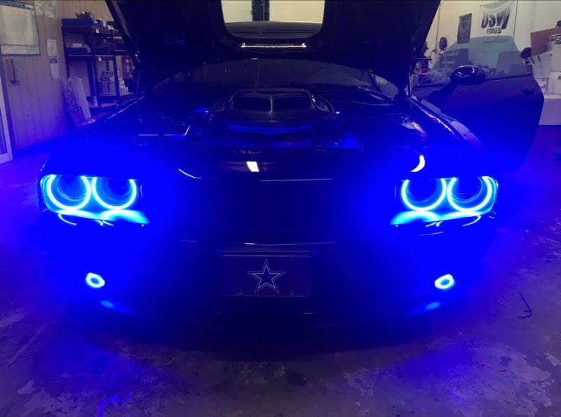 Oracle 15-21 Dodge Challenger Waterproof LED Fog Light Halo Kit - ColorSHIFT - Installation View