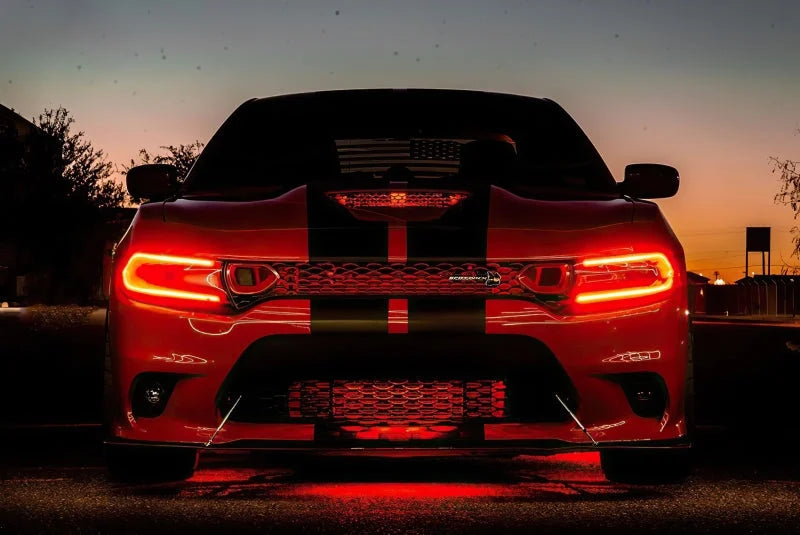 Oracle 15-21 Dodge Charger RGB+W DRL Headlight DRL Upgrade Kit - ColorSHIFT - Installation View