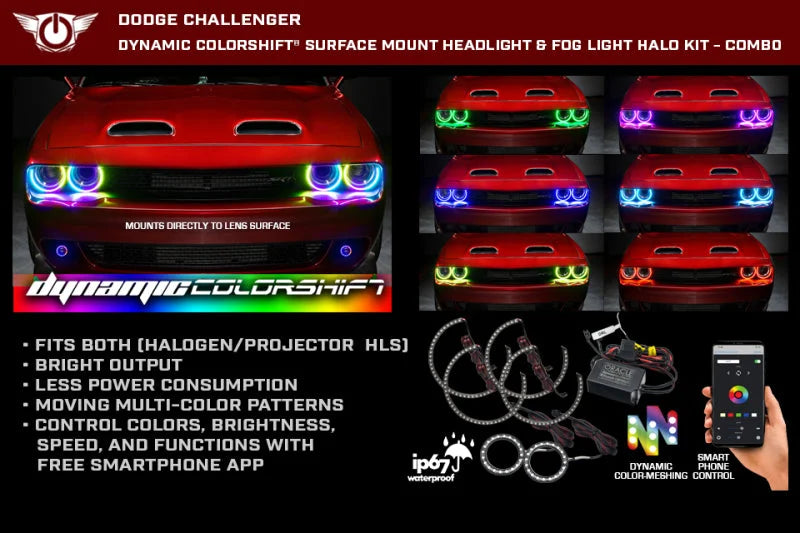 Oracle 15-23 Dodge Challenger Dynamic Surface Mount Headlight Halo Kit - - Installation View