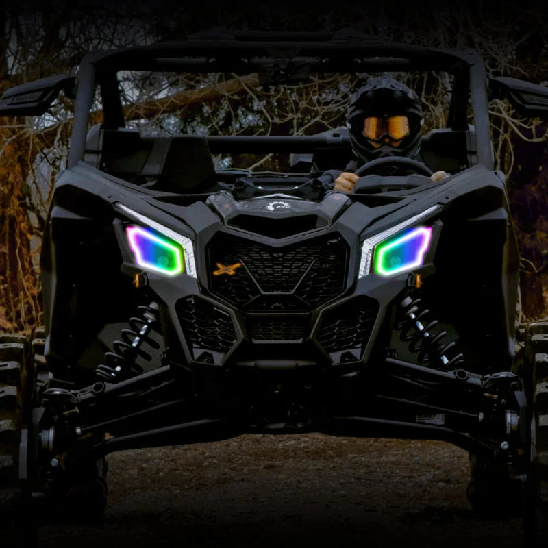 Oracle 17-21 Can-Am Maverick X3 Dynamic RGB+W Headlight Halo Kit - ColorSHIFT - Dynamic - Installation View