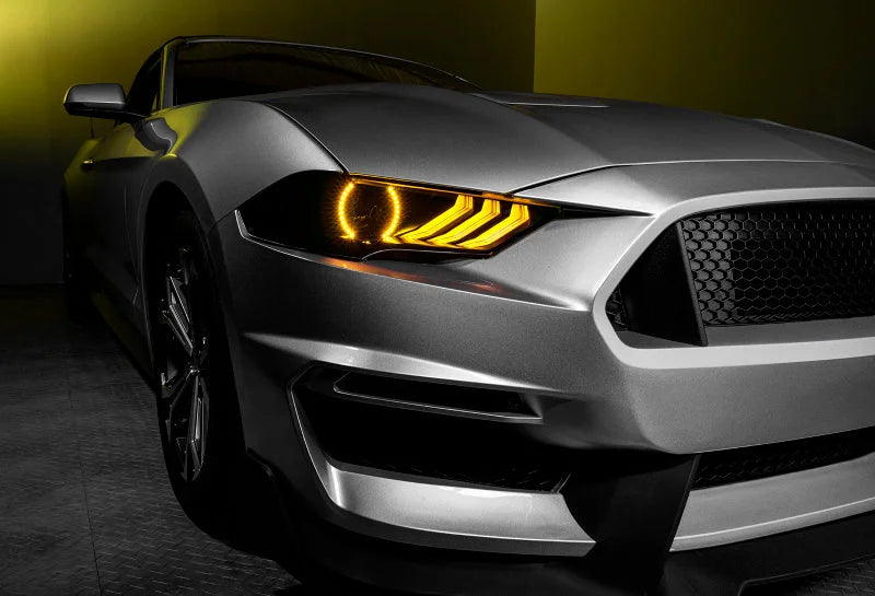 Oracle 18-21 Ford Mustang Dynamic DRL w/ Halo Kit & Sequential Turn Signal - ColorSHIFT - Installation View