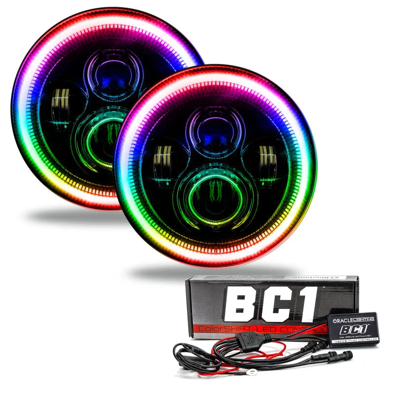 Oracle 7in High Powered LED Headlights - Black Bezel - ColorSHIFT - BC1 - Main Product View