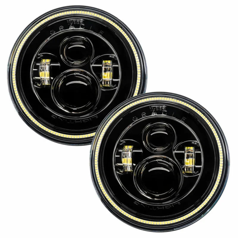 Oracle 7in High Powered LED Headlights - Black Bezel - White - Side View