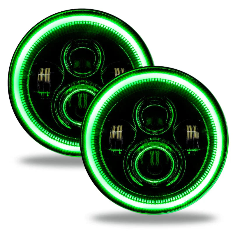 Oracle 7in High Powered LED Headlights - Black Bezel - Green - Main Product View