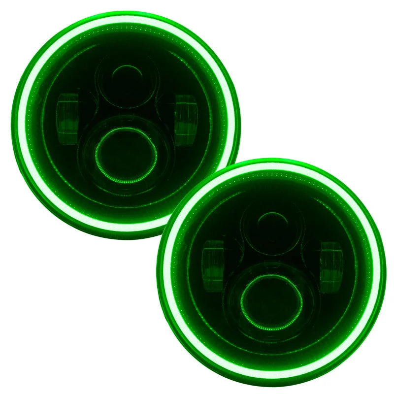 Oracle 7in High Powered LED Headlights - Black Bezel - Green - Side View
