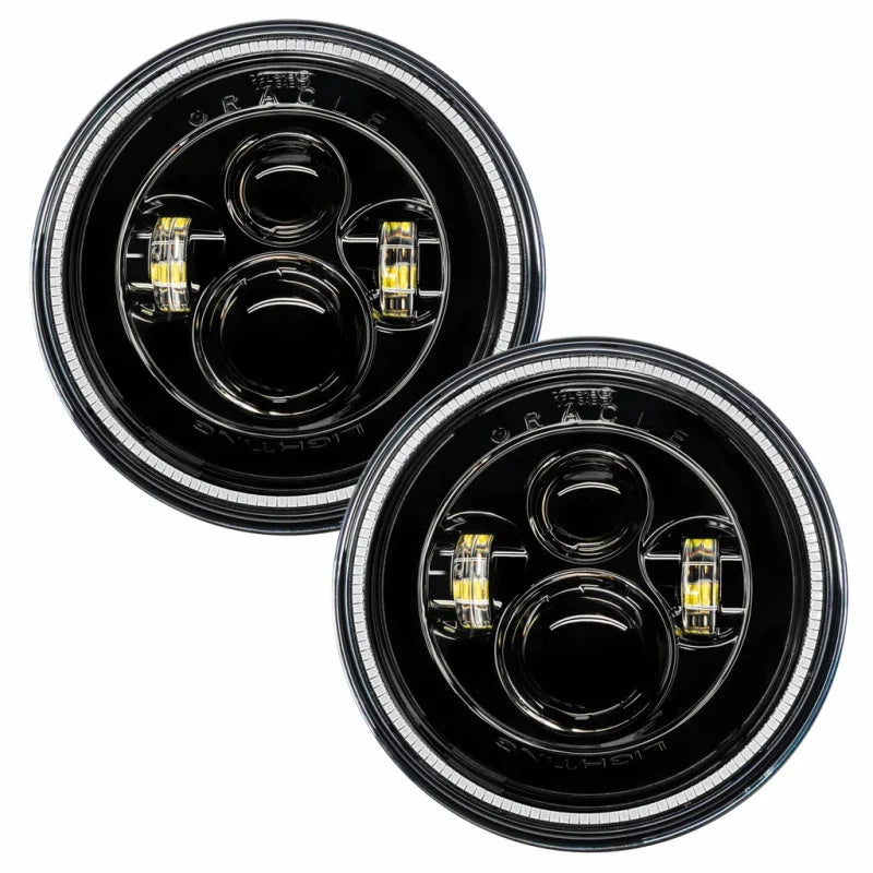 Oracle 7in High Powered LED Headlights - Black Bezel - Green - Back View