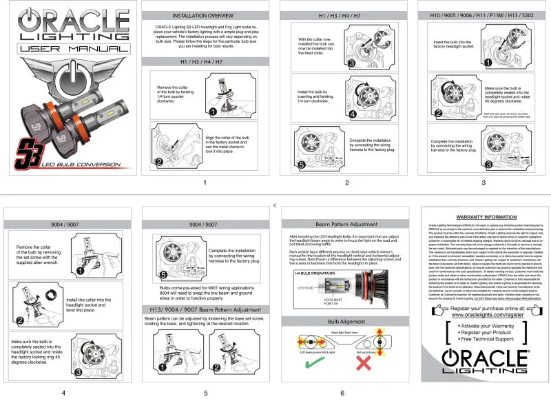 Oracle 880 - S3 LED Headlight Bulb Conversion Kit - 6000K - Side View