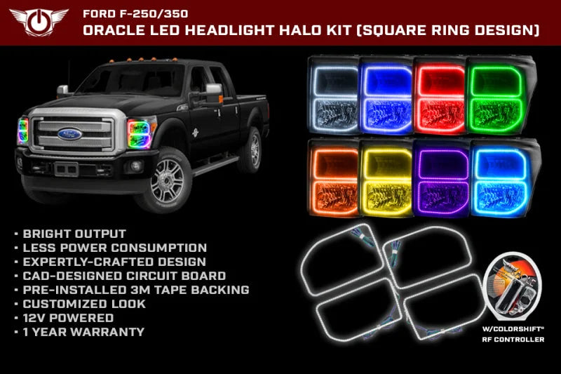 Oracle Ford F250/350 11-16 Halo Kit (Square Ring Design) - ColorSHIFT w/ BC1 Controller - Side View