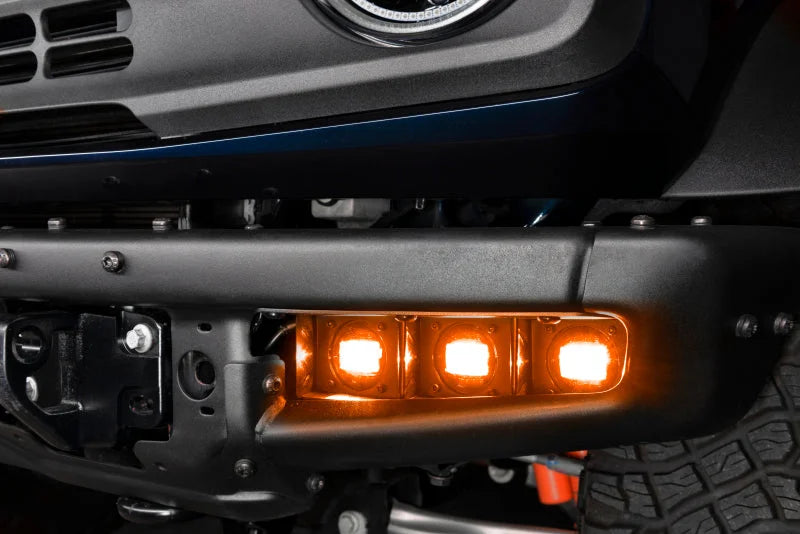 Oracle High 21-22 Ford Bronco Triple LED Fog Light kit for Steel Bumper - Side View